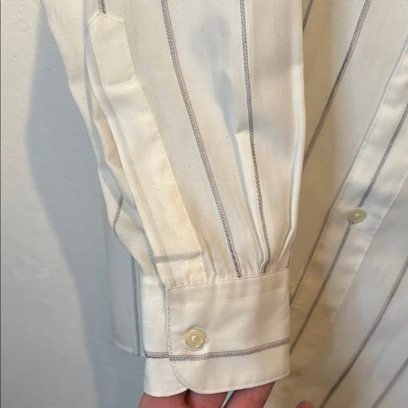 Yves Saint Laurent Men's Off White Striped Dress Shirt - Picture 9 of 9
